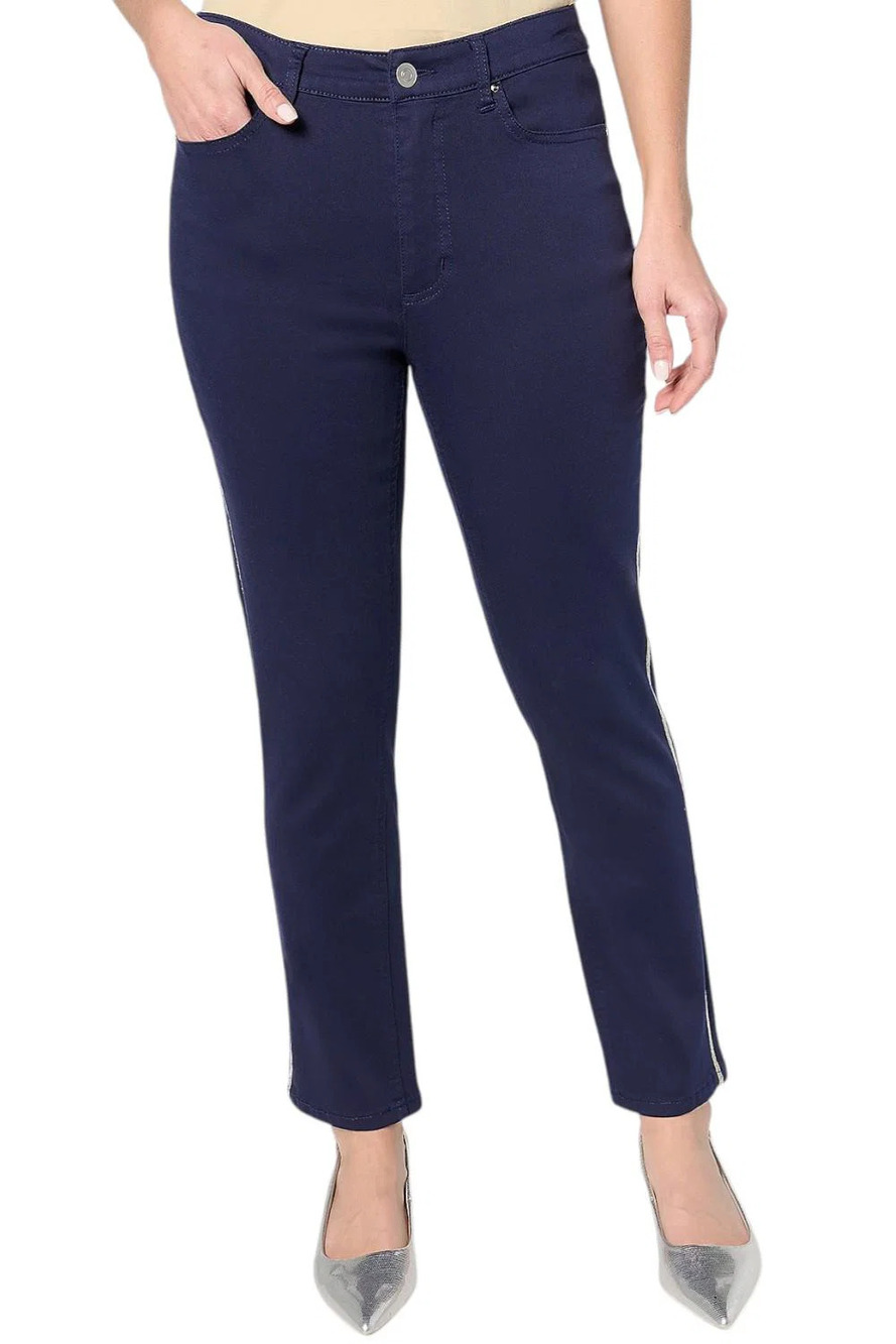 Joan Rivers Women's Cotton Sateen 5-Pocket Pant w/ Beaded Trim Ink - Regular